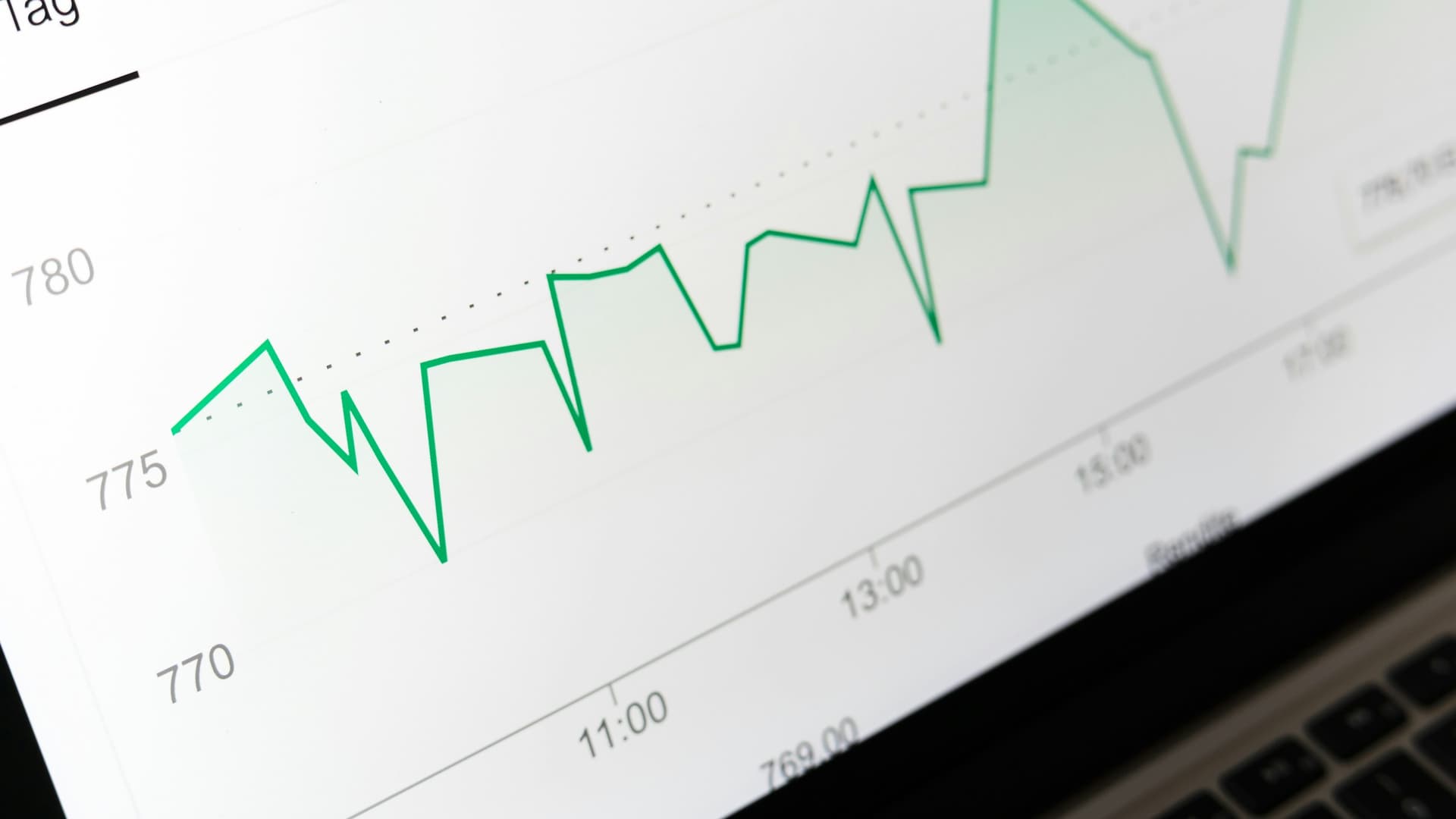 A traffic analytics chart climbing on a laptop screen.