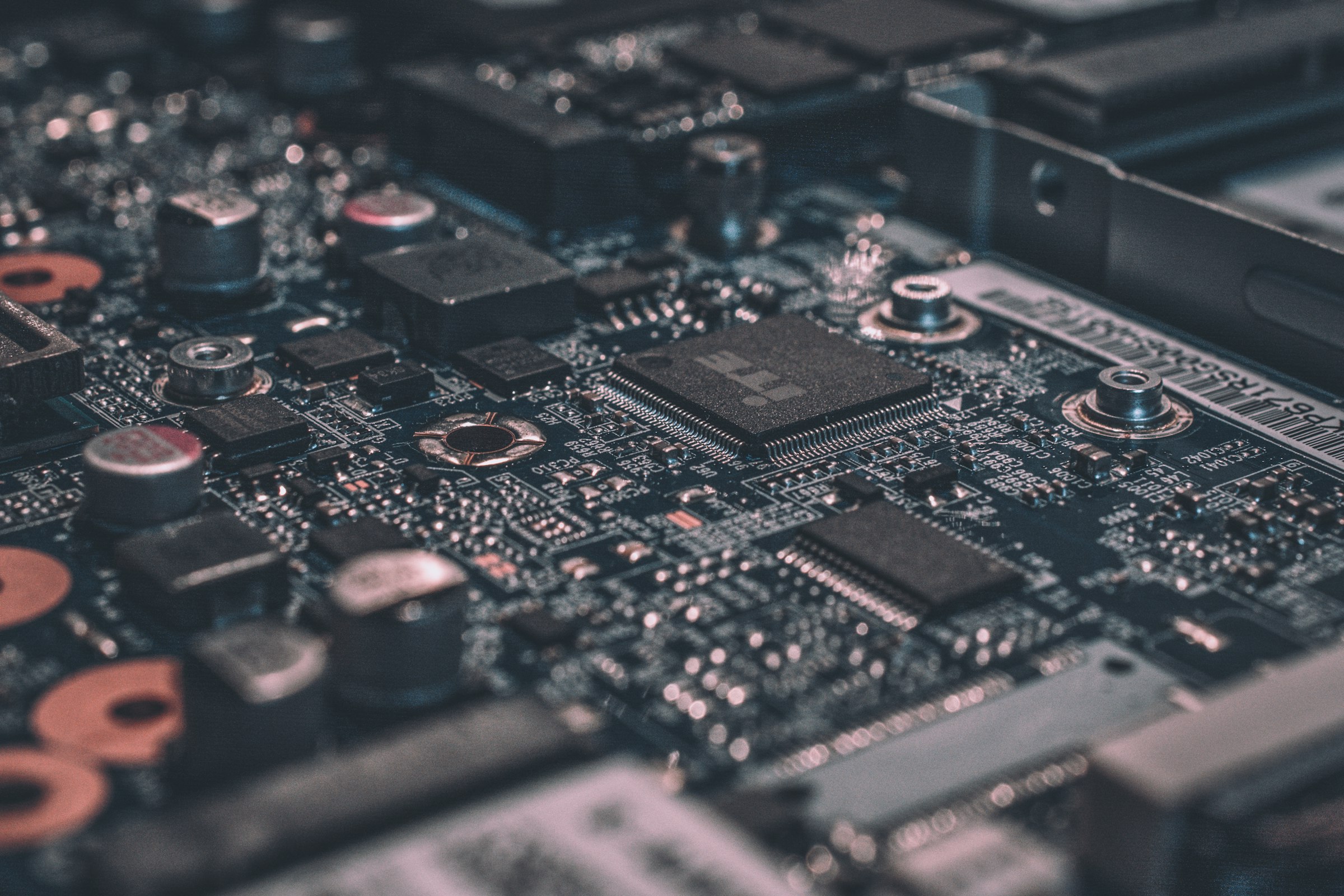 Stylized circuit board illustration.