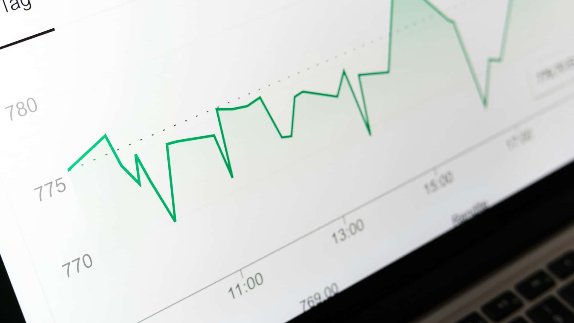 A traffic analytics chart climbing on a laptop screen.