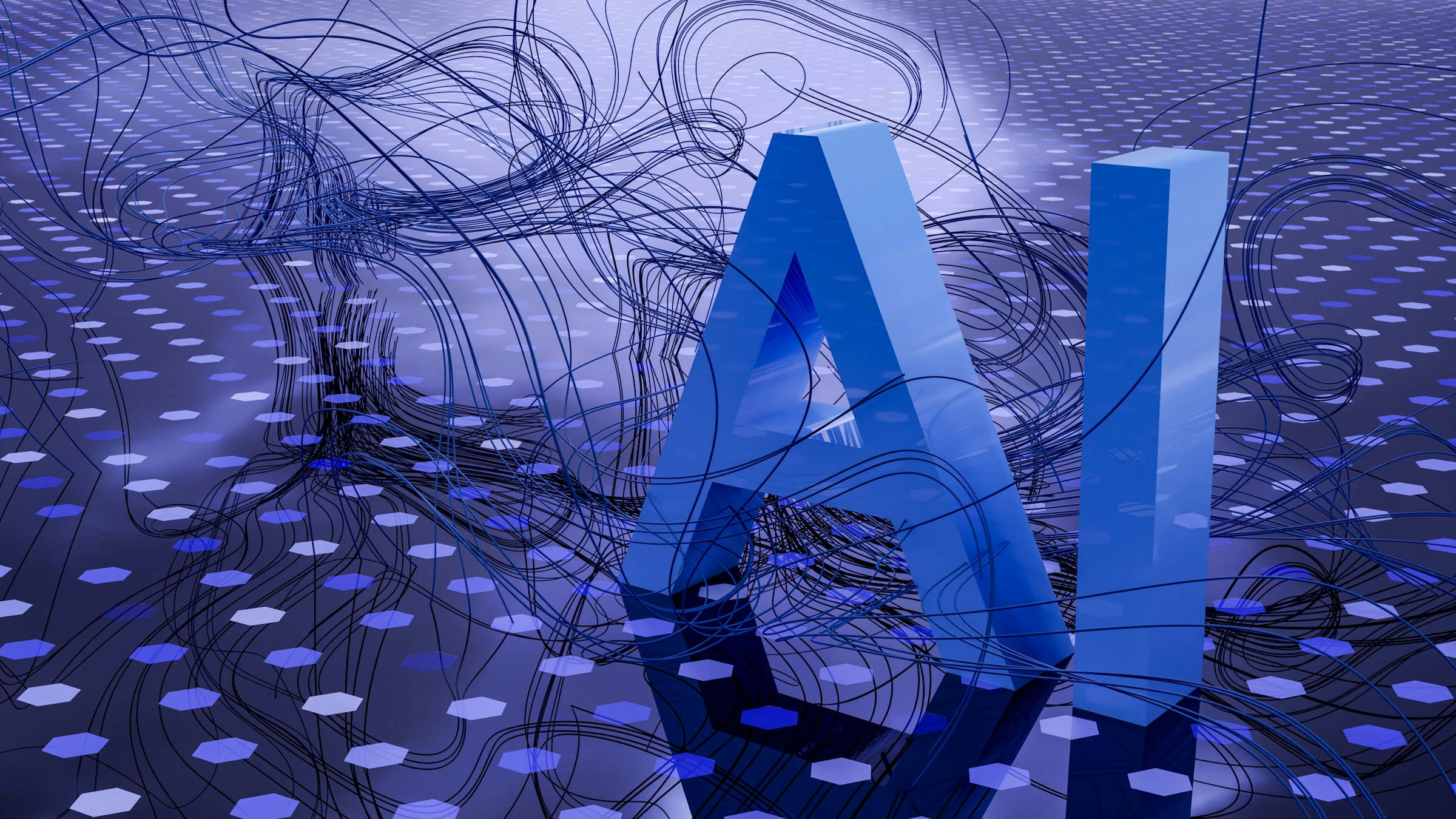 Stylized neural network with glowing nodes and a prediction readout.